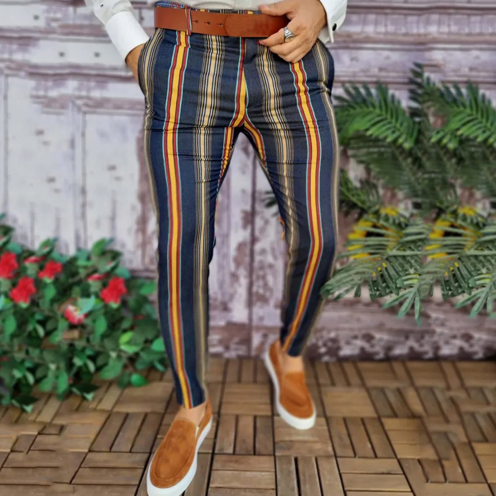 Bonsir Vintage Striped Printing Pencil Pants Men Casual Slim Trousers  Autumn Fashion Drawstring Tie-up Waist Long Pant Mens Streetwear | Mens  pants casual, Mens streetwear, Wide leg jeans mens